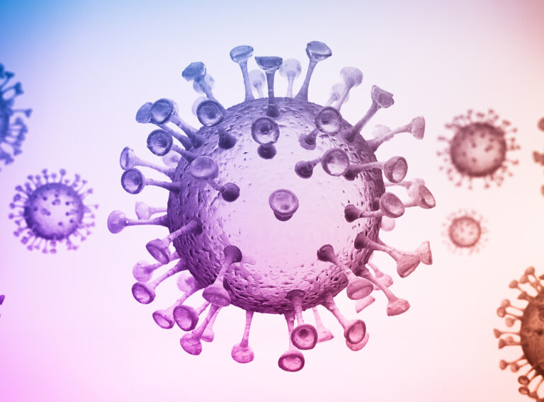 Corona virus COVID-19 virus SARS-CoV-2 concept - Coronavirus influenza background as dangerous flu strain cases as a pandemic medical health risk Microscope virus close up - 3D Rendering